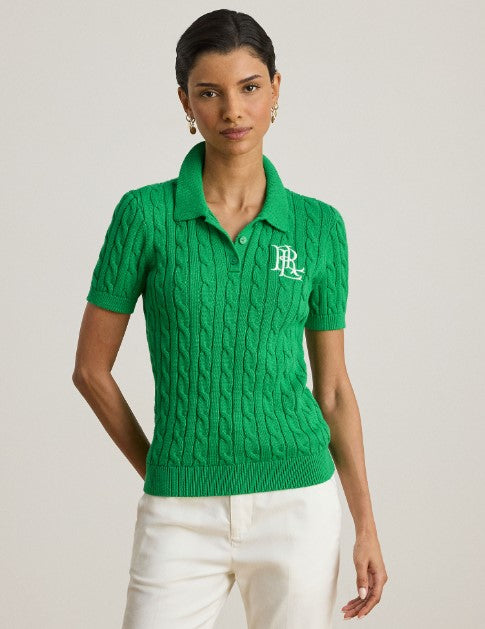 maglia polo in cotone a treccie