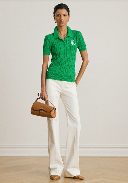maglia polo in cotone a treccie