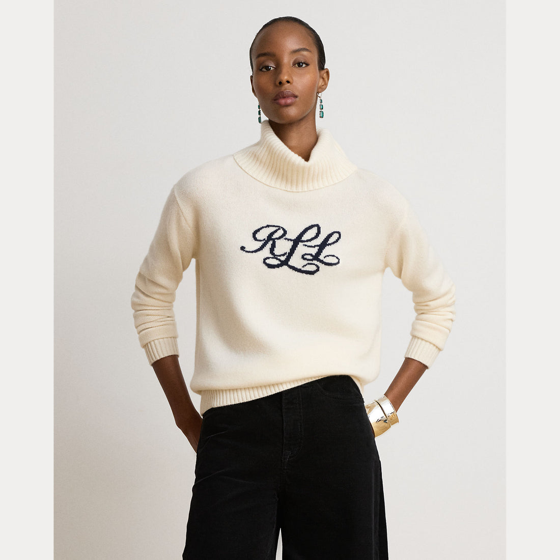 Maglione a collo alto in cashmere con logo