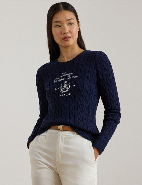 maglione a trecce con con logo ricamato