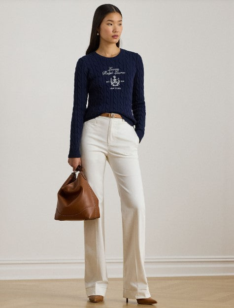 maglione a trecce con con logo ricamato