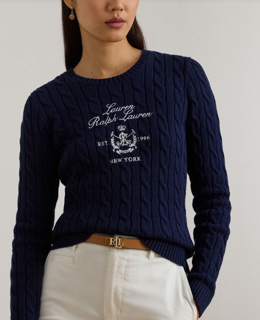 maglione a trecce con con logo ricamato