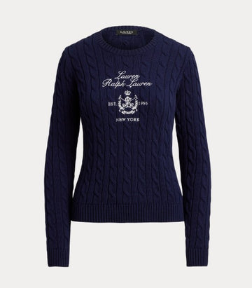 maglione a trecce con con logo ricamato