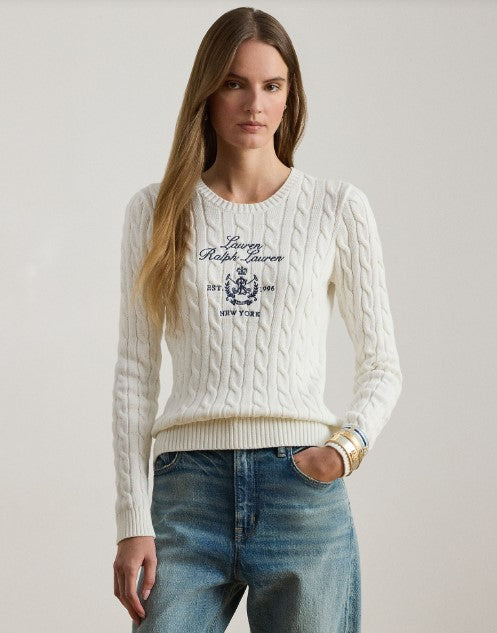maglione a trecce con con logo ricamato
