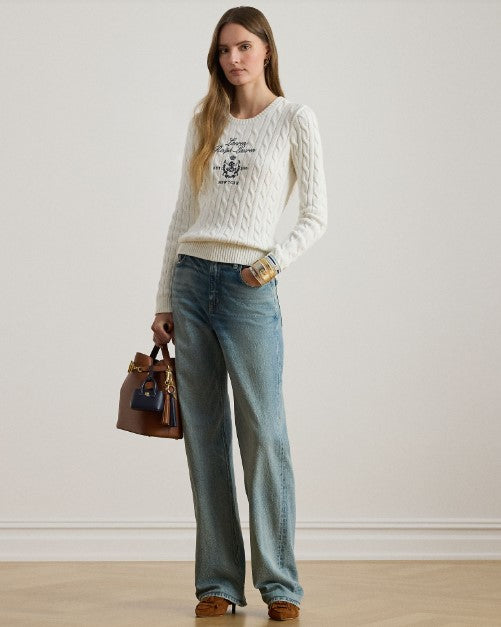 maglione a trecce con con logo ricamato