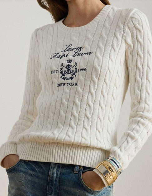 maglione a trecce con con logo ricamato