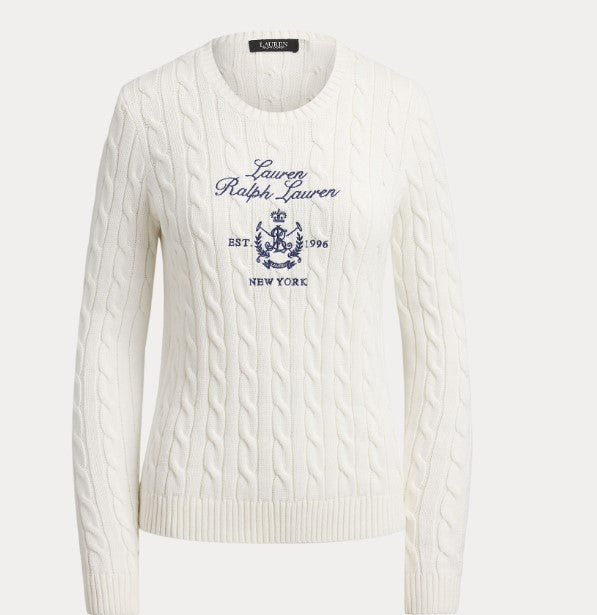 maglione a trecce con con logo ricamato