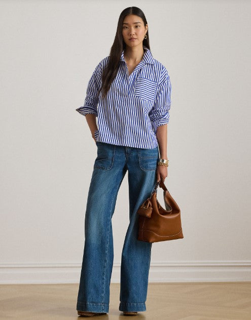 CAMICIA CORTA IN COTONE A RIGHE