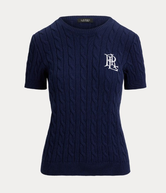 maglia a maniche corte in cotone a trecce