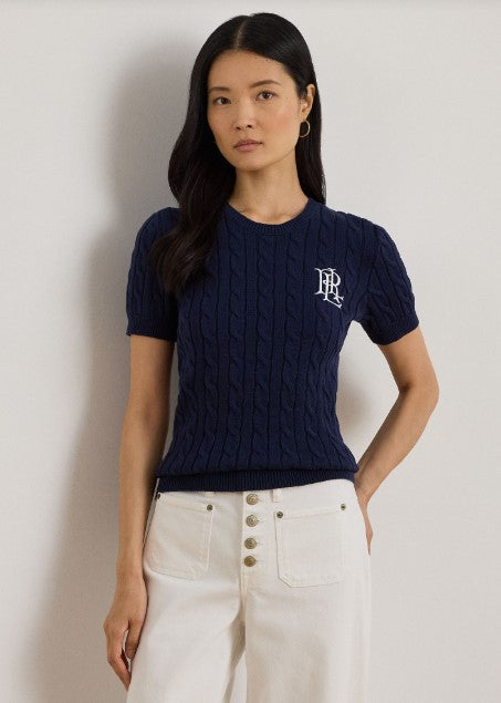 maglia a maniche corte in cotone a trecce
