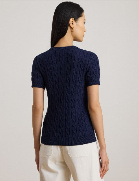 maglia a maniche corte in cotone a trecce