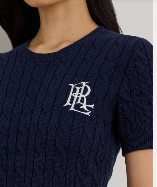 maglia a maniche corte in cotone a trecce
