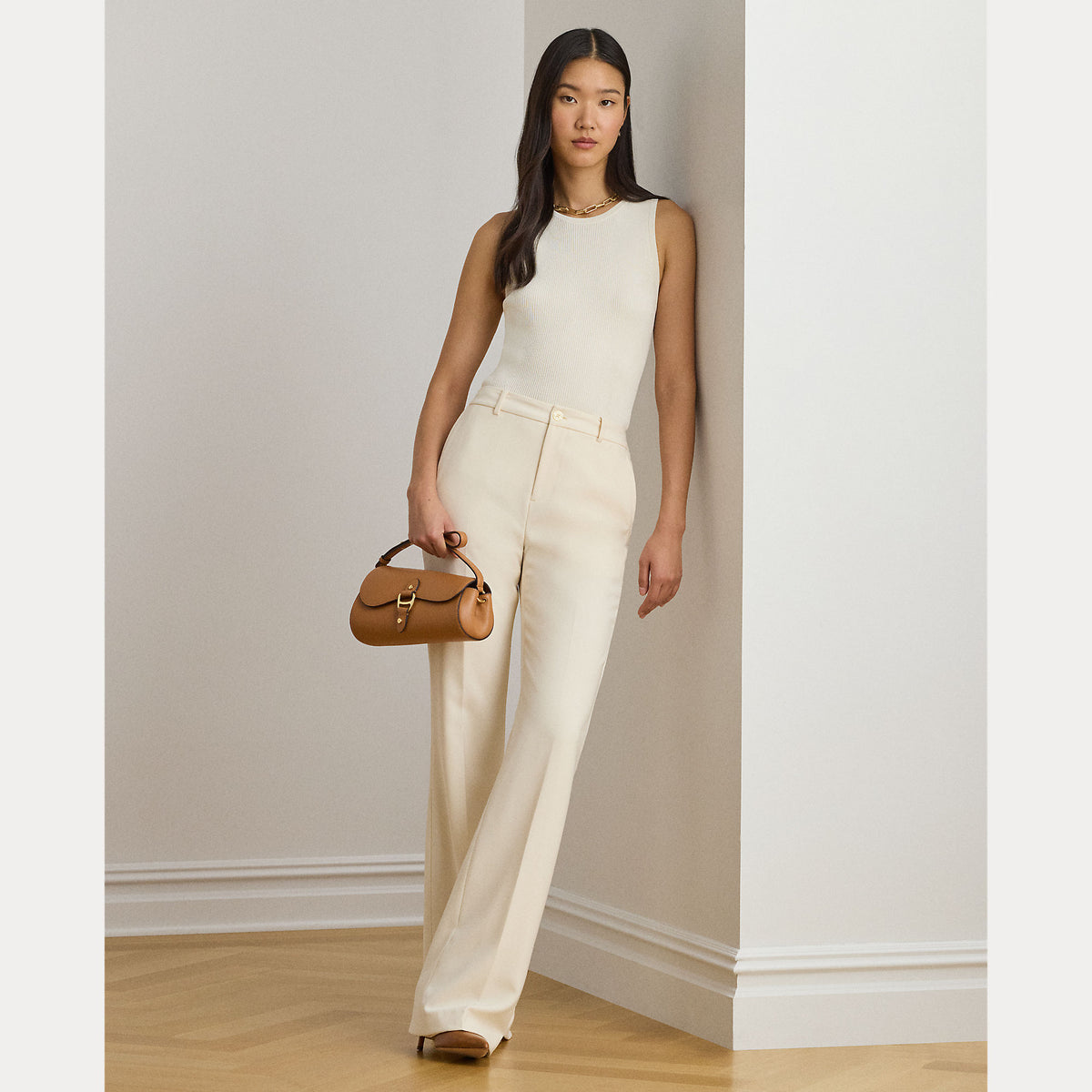 PANTALONI DRITTI IN CREPE ELASTICIZZATO