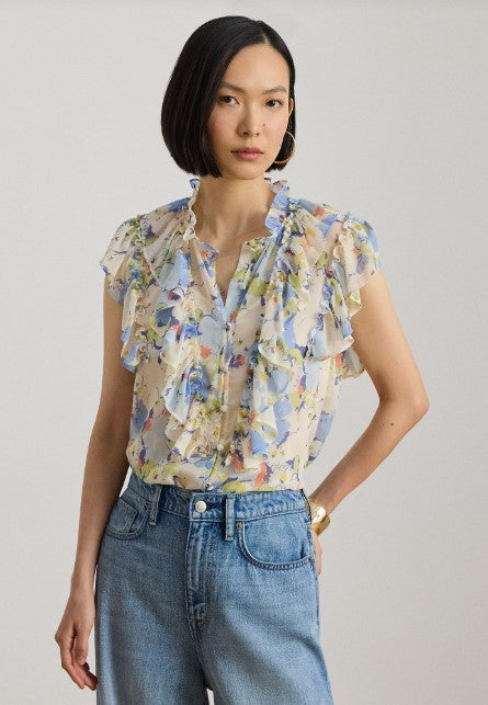 CAMICIA IN GEORGETTE CON VOLANT FLOREALI