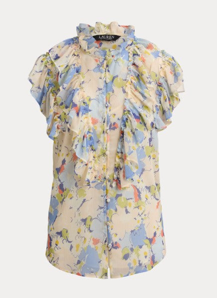 CAMICIA IN GEORGETTE CON VOLANT FLOREALI