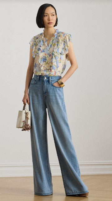 CAMICIA IN GEORGETTE CON VOLANT FLOREALI