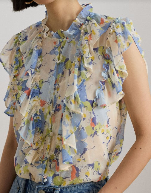 CAMICIA IN GEORGETTE CON VOLANT FLOREALI