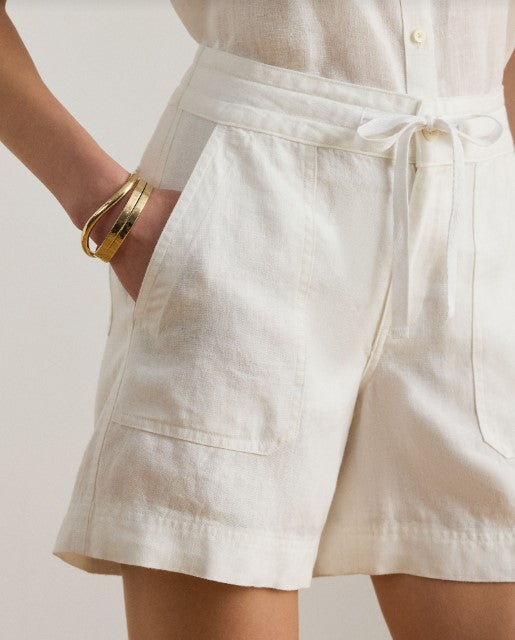pantaloni corti in lino con coulisse a gamba larga