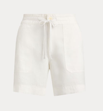 pantaloni corti in lino con coulisse a gamba larga