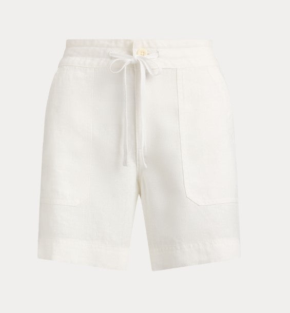 pantaloni corti in lino con coulisse a gamba larga