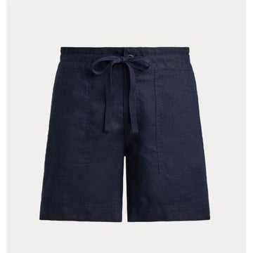 pantaloni corti in lino con coulisse a gamba larga