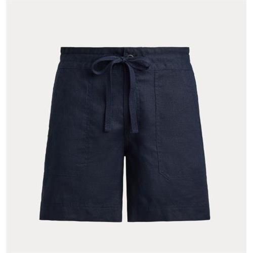 pantaloni corti in lino con coulisse a gamba larga