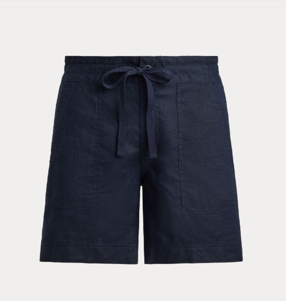 pantaloni corti in lino con coulisse a gamba larga