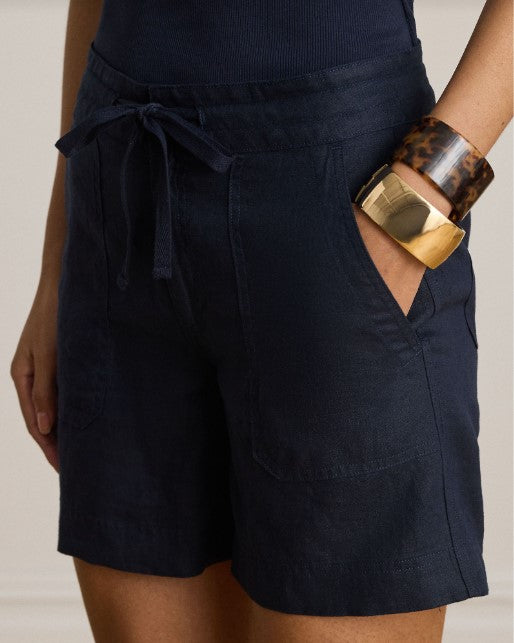 pantaloni corti in lino con coulisse a gamba larga