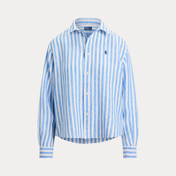 CAMICIA IN LINO A RIGHE LARGA E CORTA