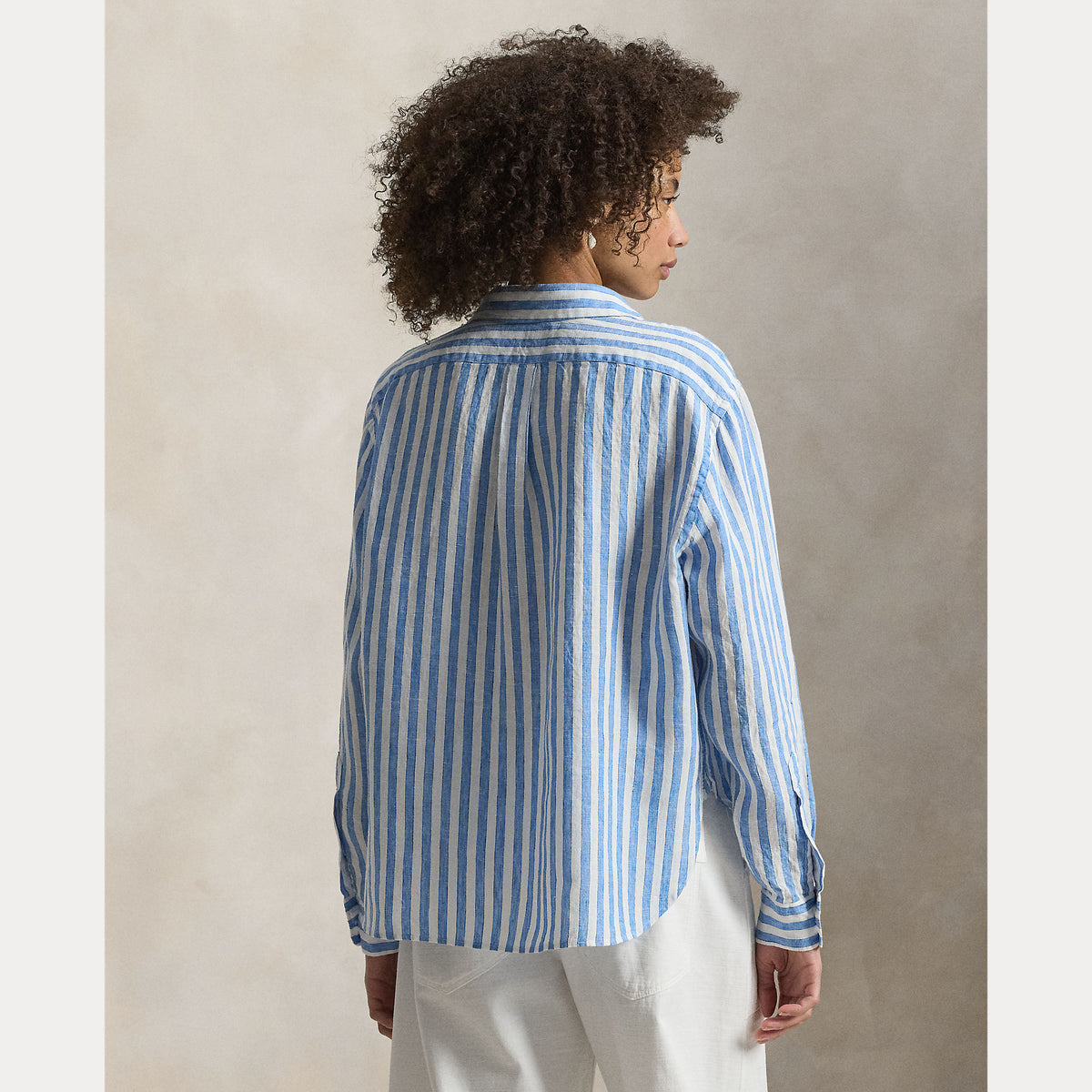 CAMICIA IN LINO A RIGHE LARGA E CORTA