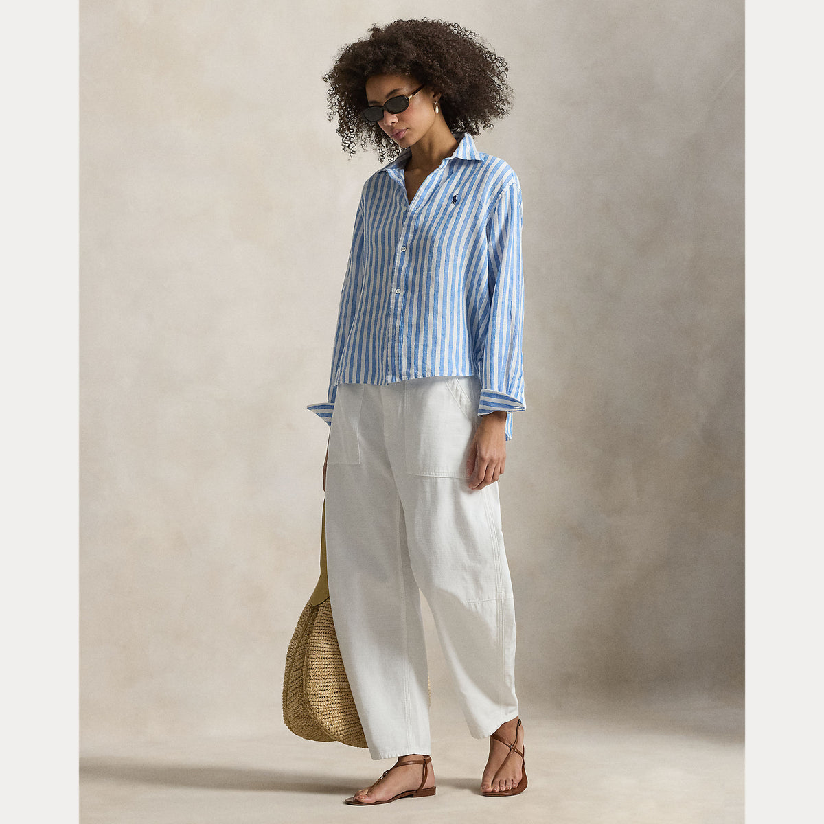CAMICIA IN LINO A RIGHE LARGA E CORTA