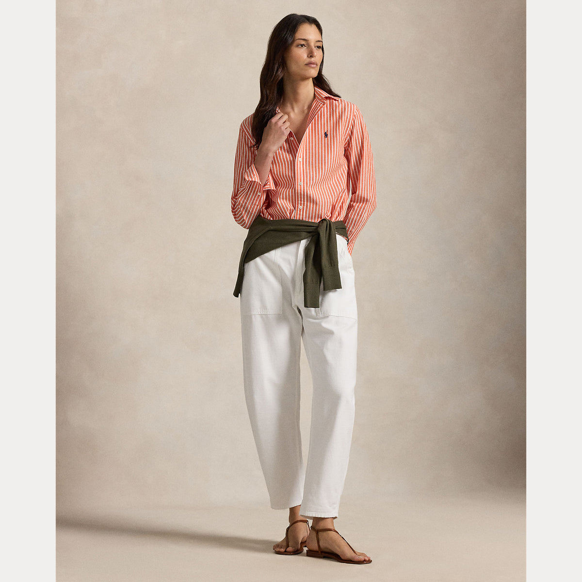 CAMICIA IN COTONE E LINO A RIGHE DAL VESTITO CLASSICO