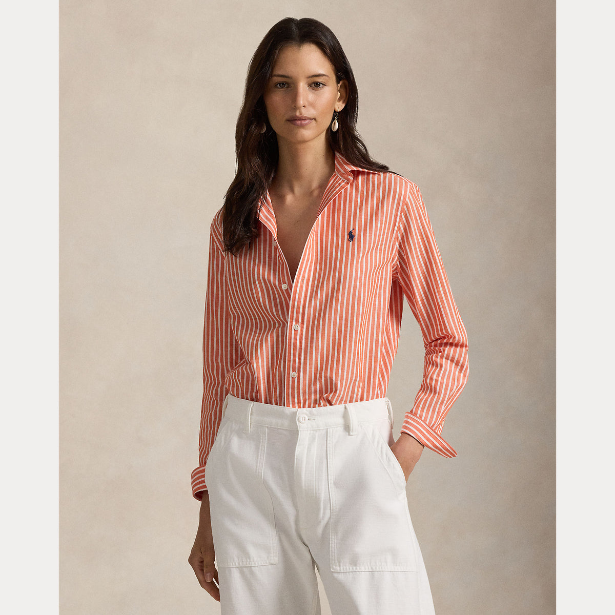 CAMICIA IN COTONE E LINO A RIGHE DAL VESTITO CLASSICO