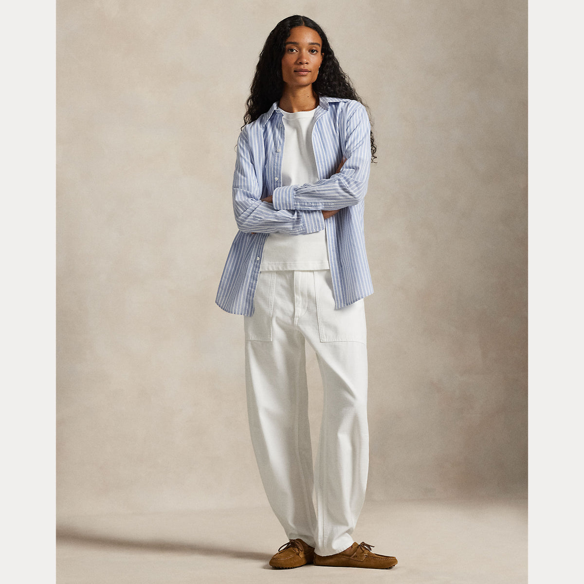 CAMICIA IN COTONE E LINO A RIGHE DAL VESTITO CLASSICO