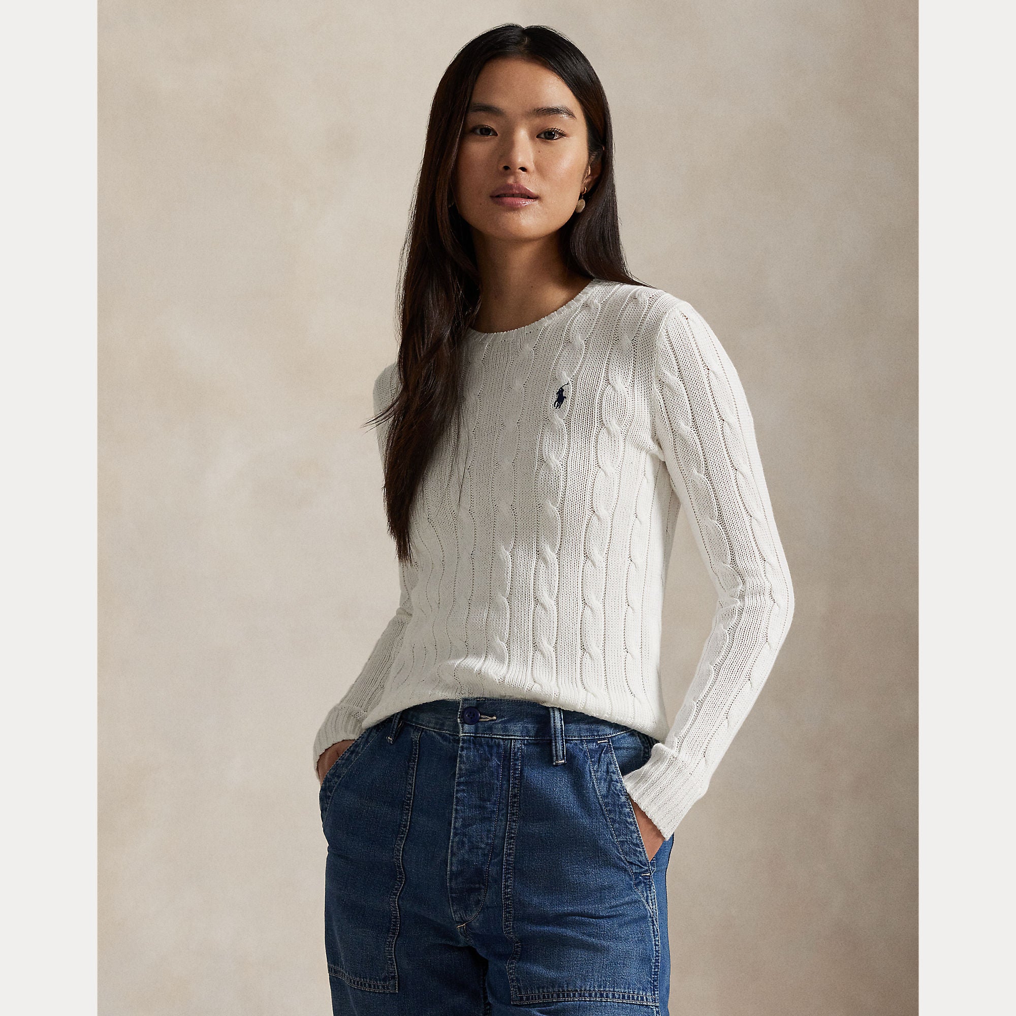 MAGLIA GIROCOLLO IN COTONE A TRECCE