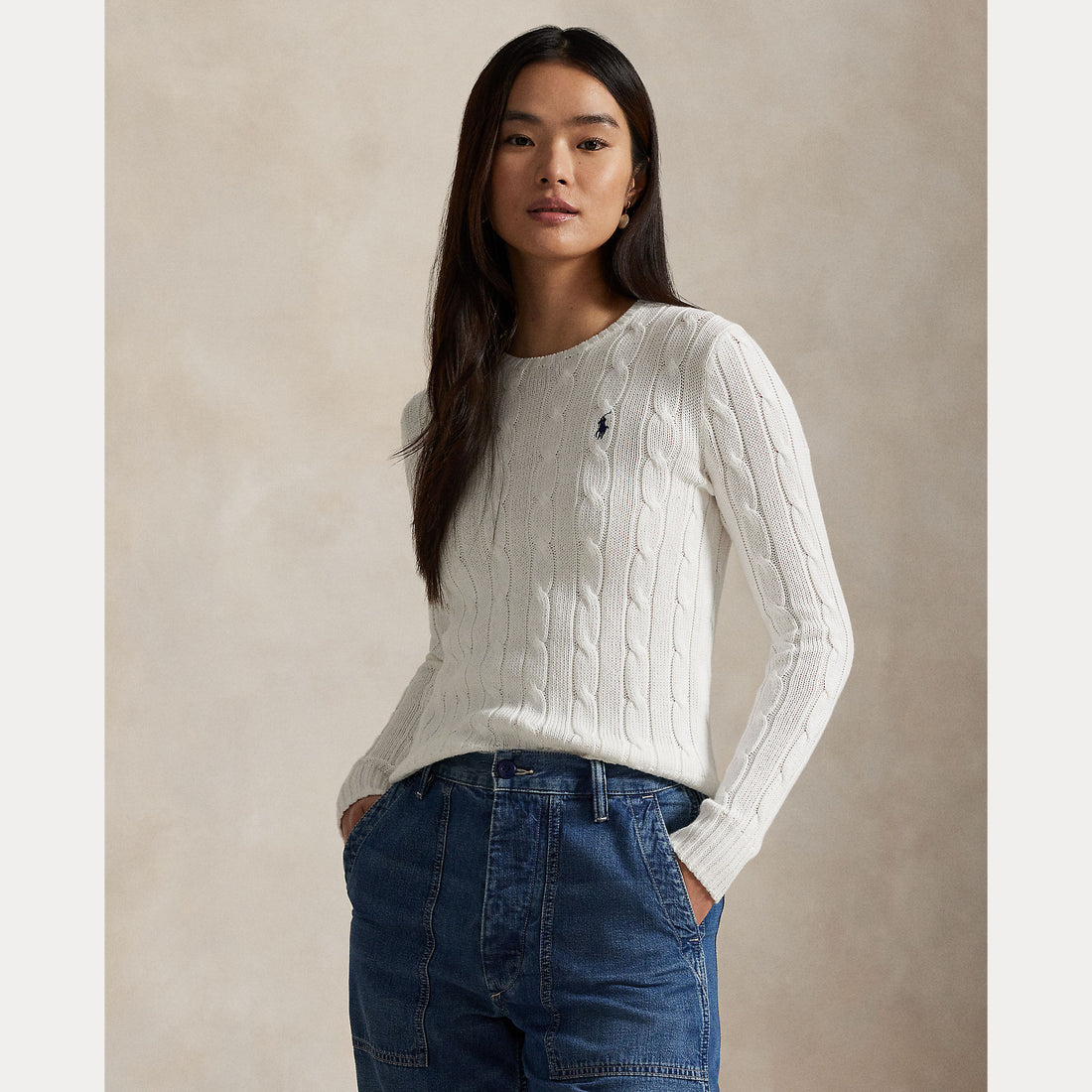MAGLIA GIROCOLLO IN COTONE A TRECCE