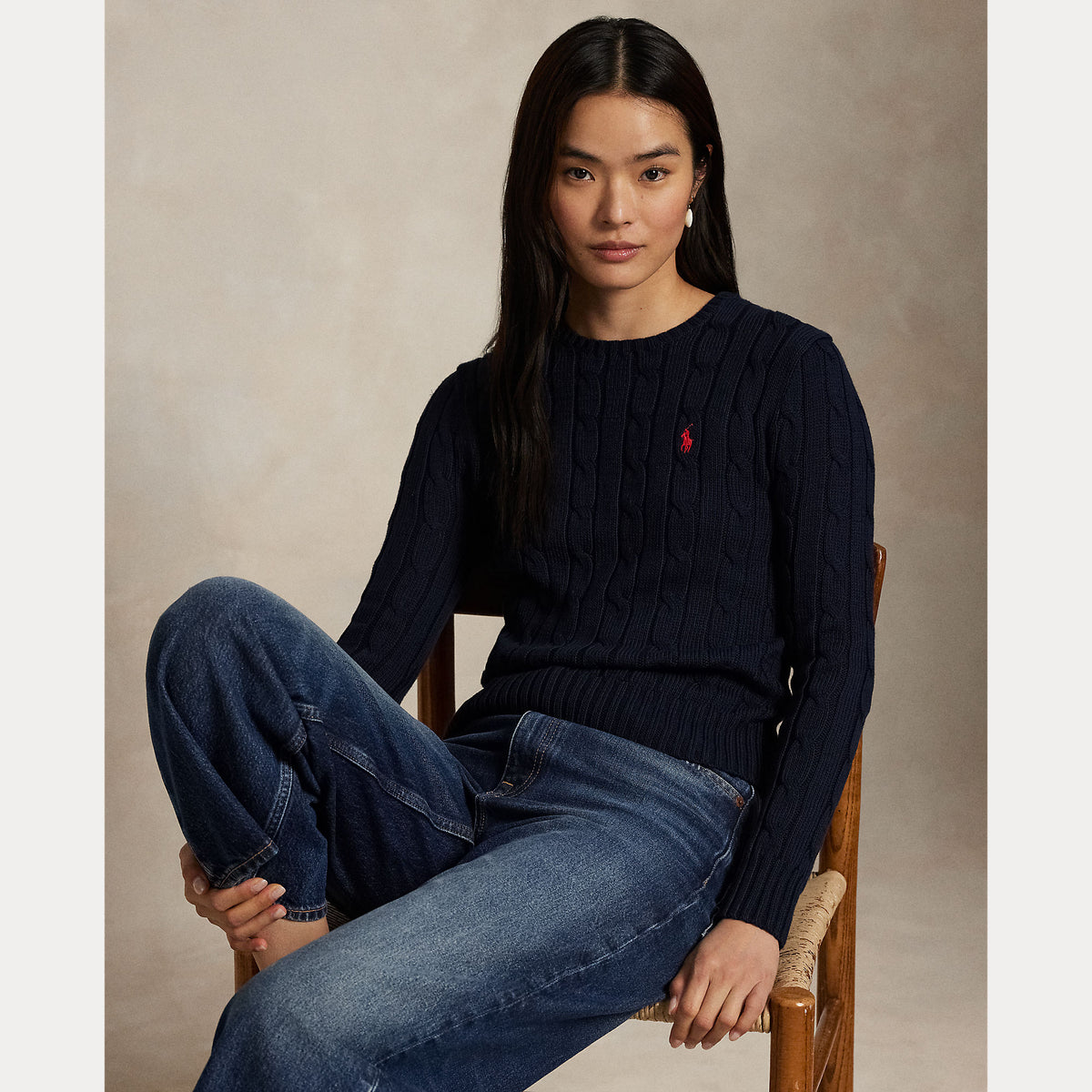 MAGLIA GIROCOLLO IN COTONE A TRECCE
