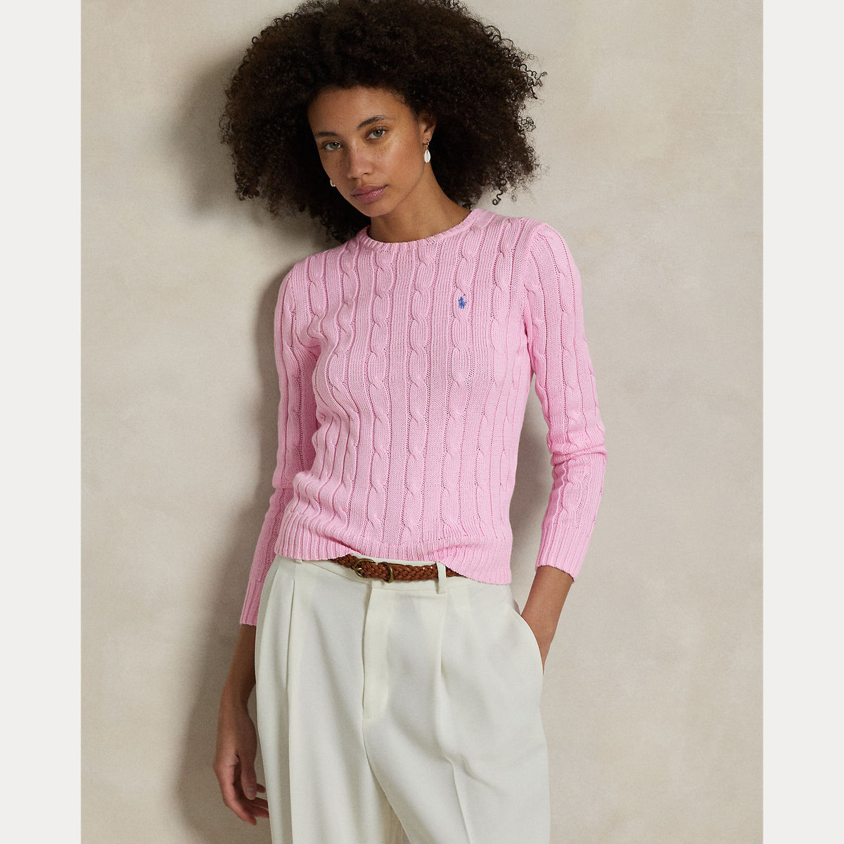 MAGLIA GIROCOLLO IN COTONE A TRECCE