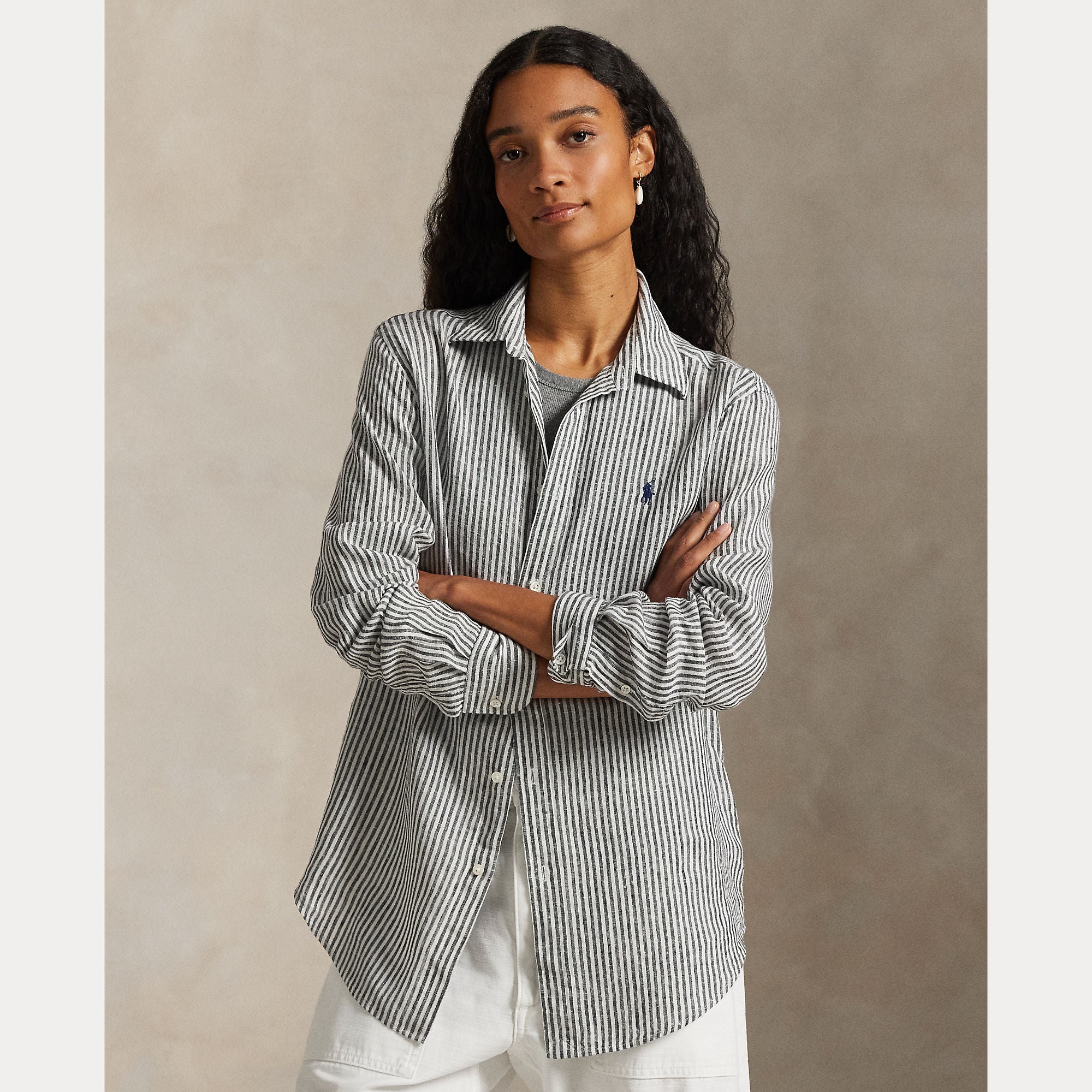 CAMICIA IN LINO A RIGHE DAL VESTIBILITÀ CLASSICA
