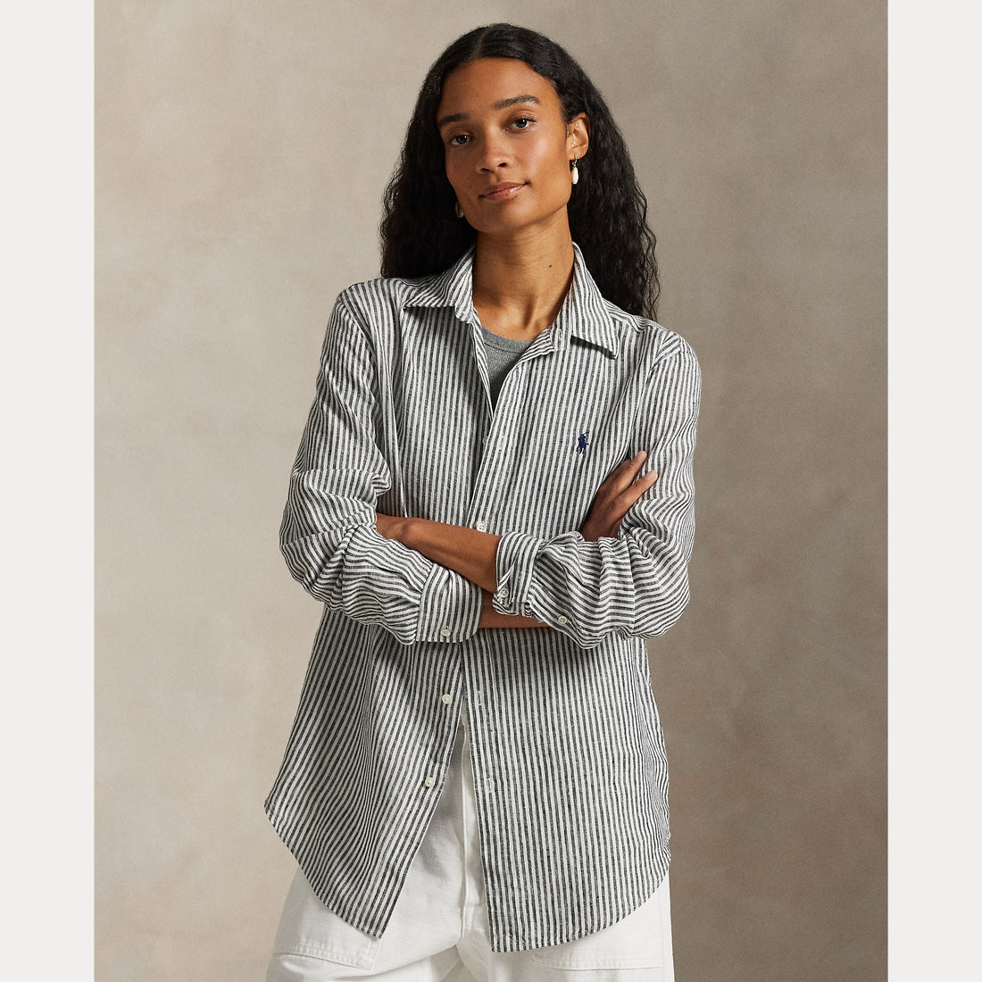 CAMICIA IN LINO A RIGHE DAL VESTIBILITÀ CLASSICA