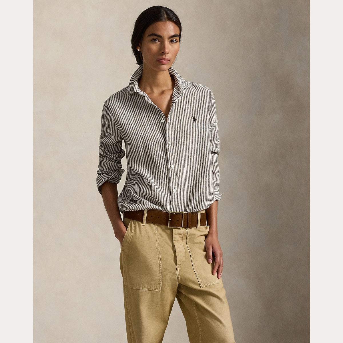 CAMICIA IN LINO A RIGHE DAL VESTIBILITÀ CLASSICA