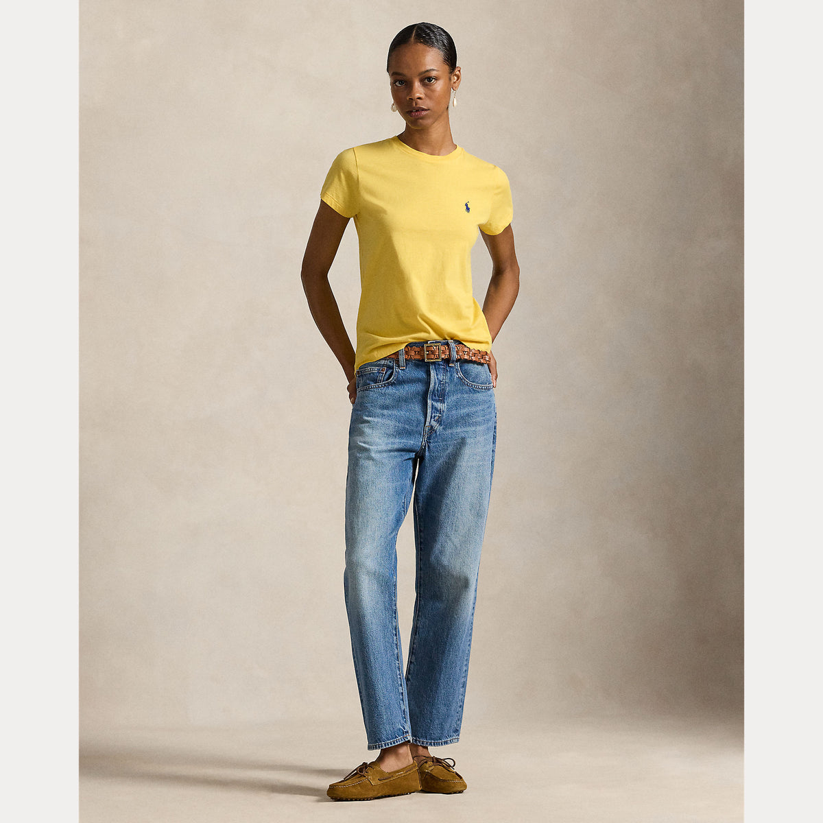 T-shirt girocollo in jersey di cotone dal taglio classico