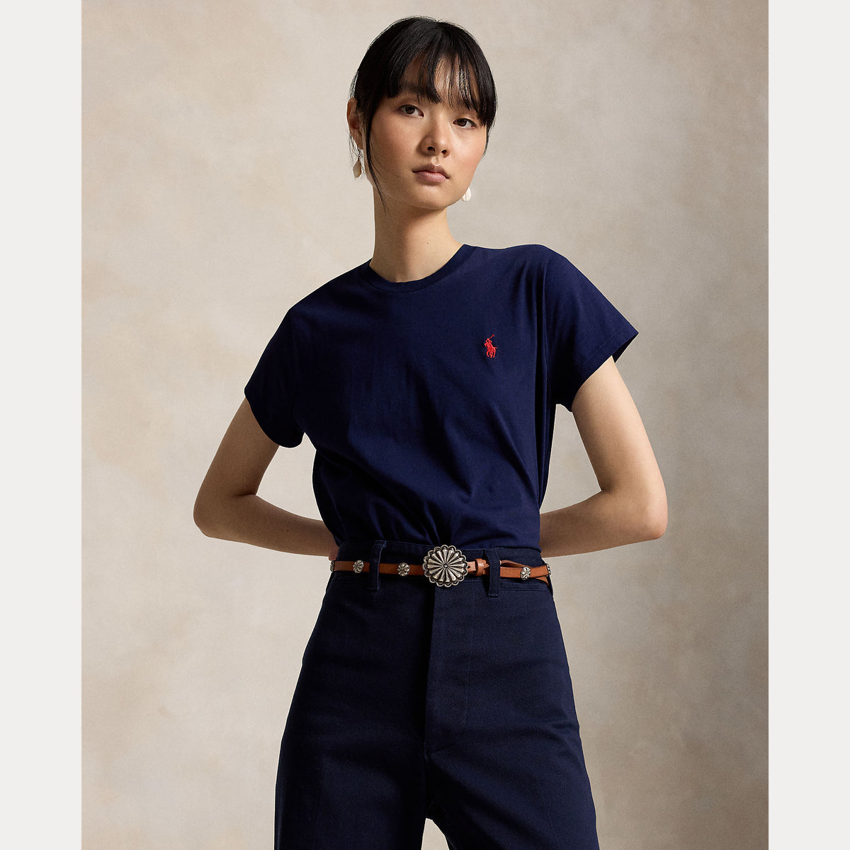T-shirt girocollo in jersey di cotone dal taglio classico
