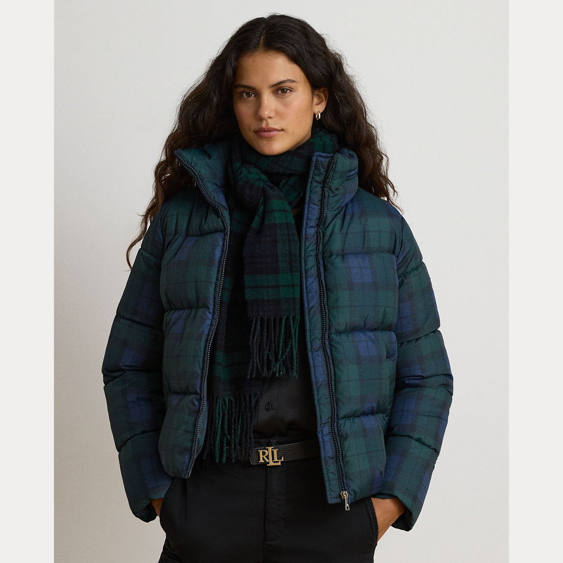 Cappotto imbottito a collo alto a quadri Black Watch