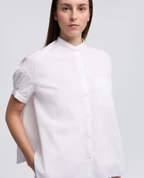 CAMICIA IN POPELINE DI PURO COTONE CON COLLO ALLA COREANA