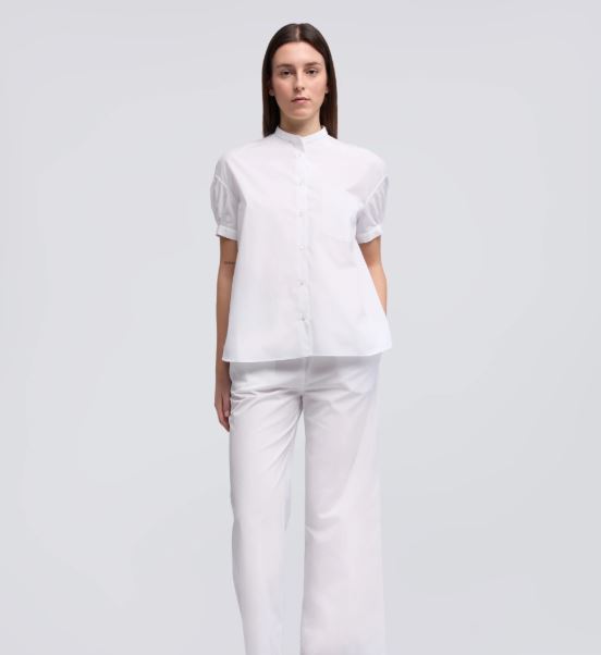 CAMICIA IN POPELINE DI PURO COTONE CON COLLO ALLA COREANA