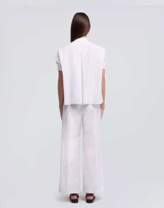 CAMICIA IN POPELINE DI PURO COTONE CON COLLO ALLA COREANA