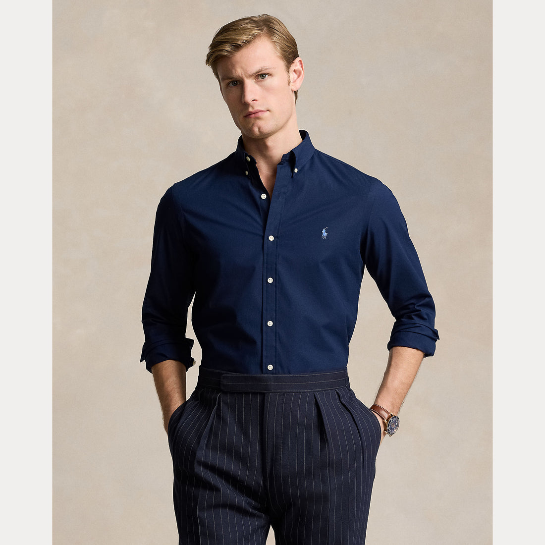 Camicia slim fit in popeline elasticizzato