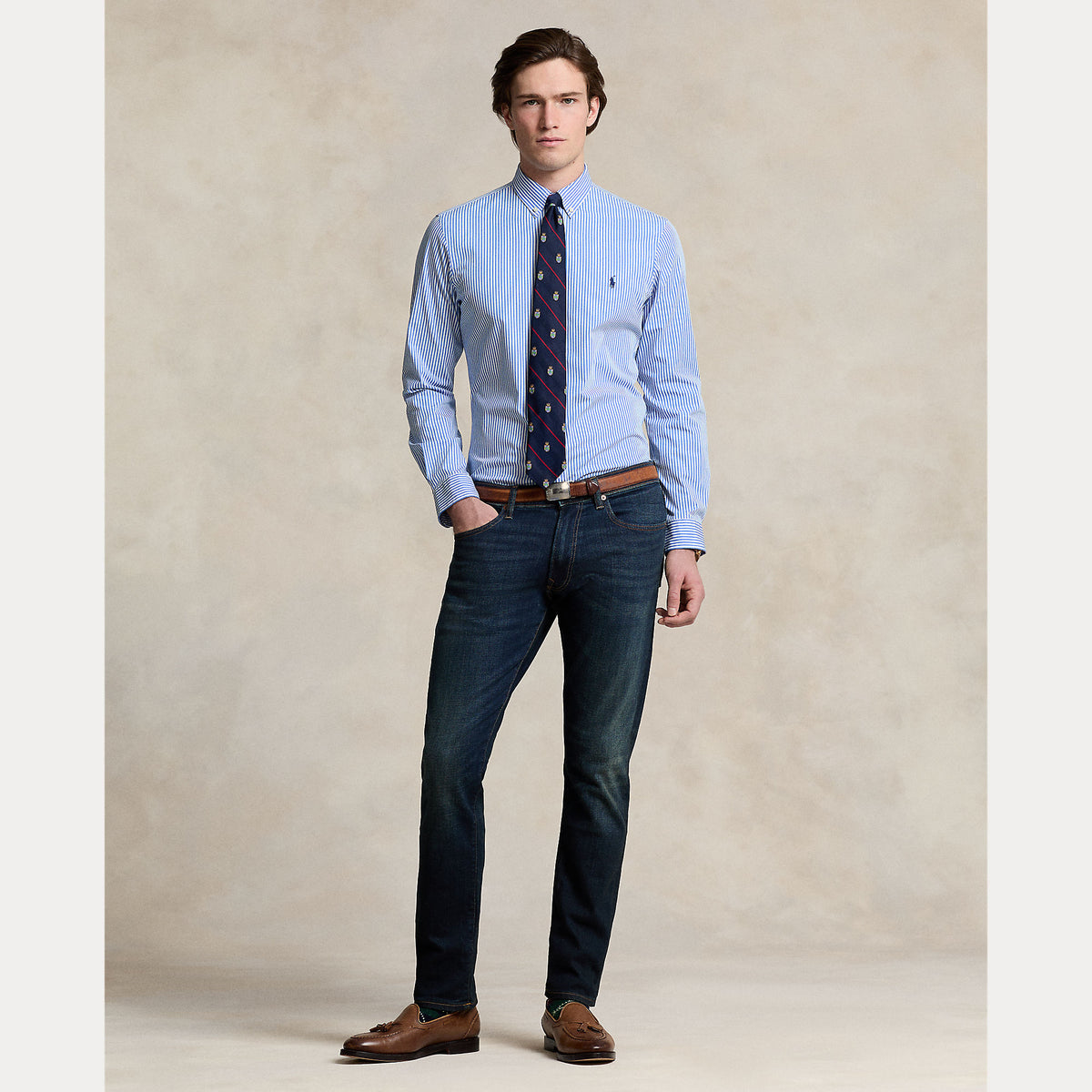 Camicia slim fit a righe in popeline elasticizzato