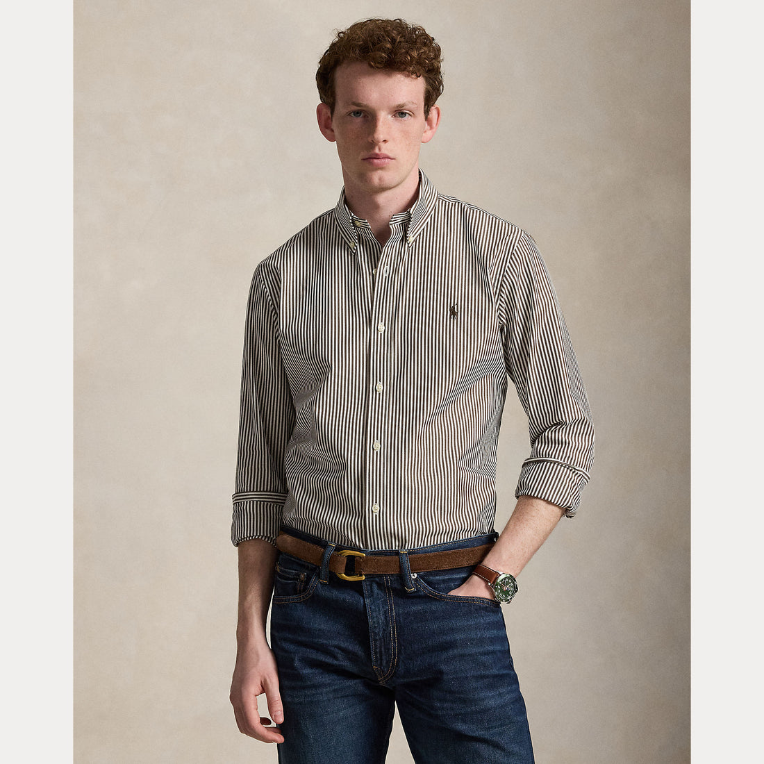 Camicia a righe in popeline elasticizzato su misura